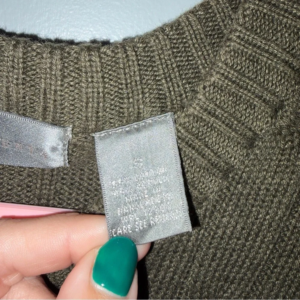 Oscar de la Renta Olive Green Cotton Blend Cable Knit Crew Neck Sweater Small